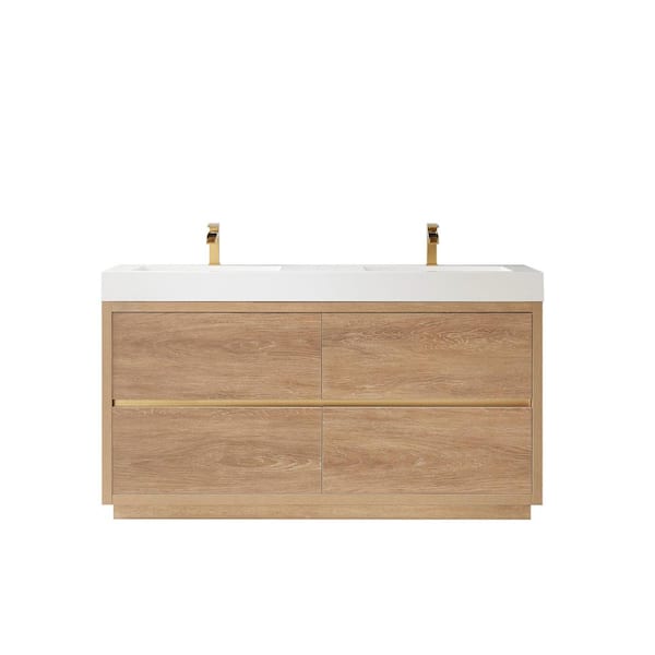Palencia 60 in. W x 20 in. D x 33.9 in. H Double Bath Vanity in North American Oak with White Composite Integral Top