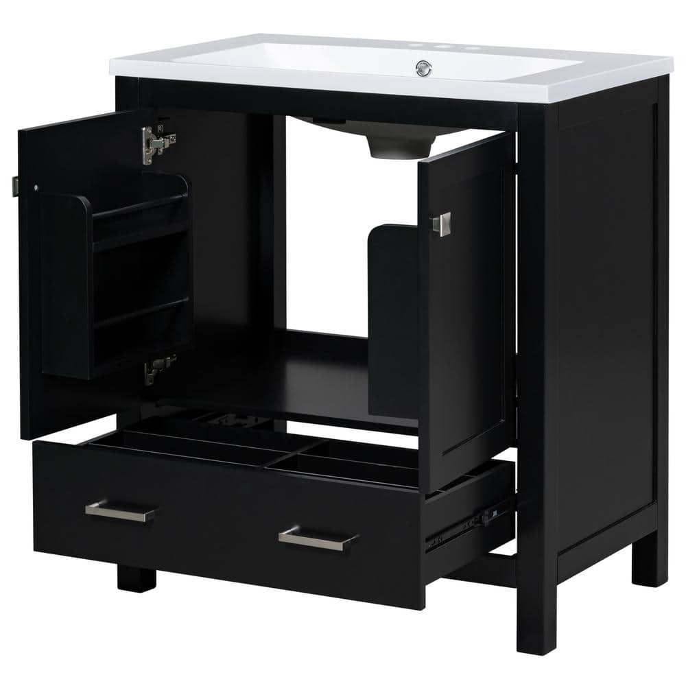 30 in. W x 18 in. D x 34 in. H Bath Vanity in Black with White Cultured Mar