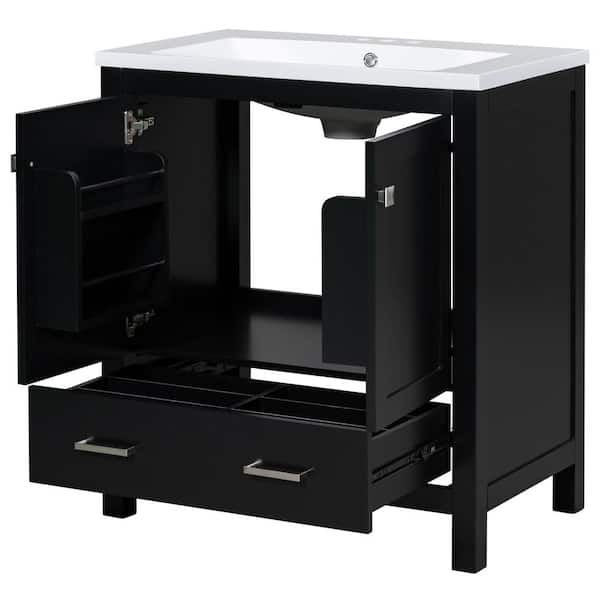 Unbranded 30 in. W x 18 in. D x 34 in. H Bath Vanity in Black with White Cultured Marble One Sink 2-Doors Soft Closing