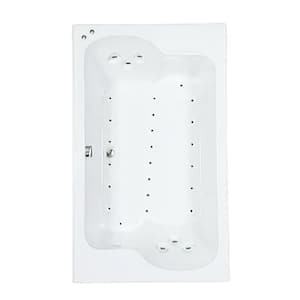 60 in. x 43 in. Acrylic Rectangular Alcove Air Bathtub with Center Drain in Bone
