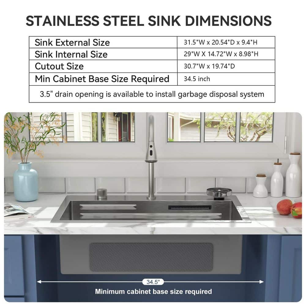 33" Matte Black Granite Composite Single Bowl Kitchen Sink with Pull Down Faucet