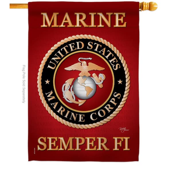 Breeze Decor 28 in. x 40 in. Marine Corps House Flag Double-Sided Armed Forces Decorative Vertical Flags