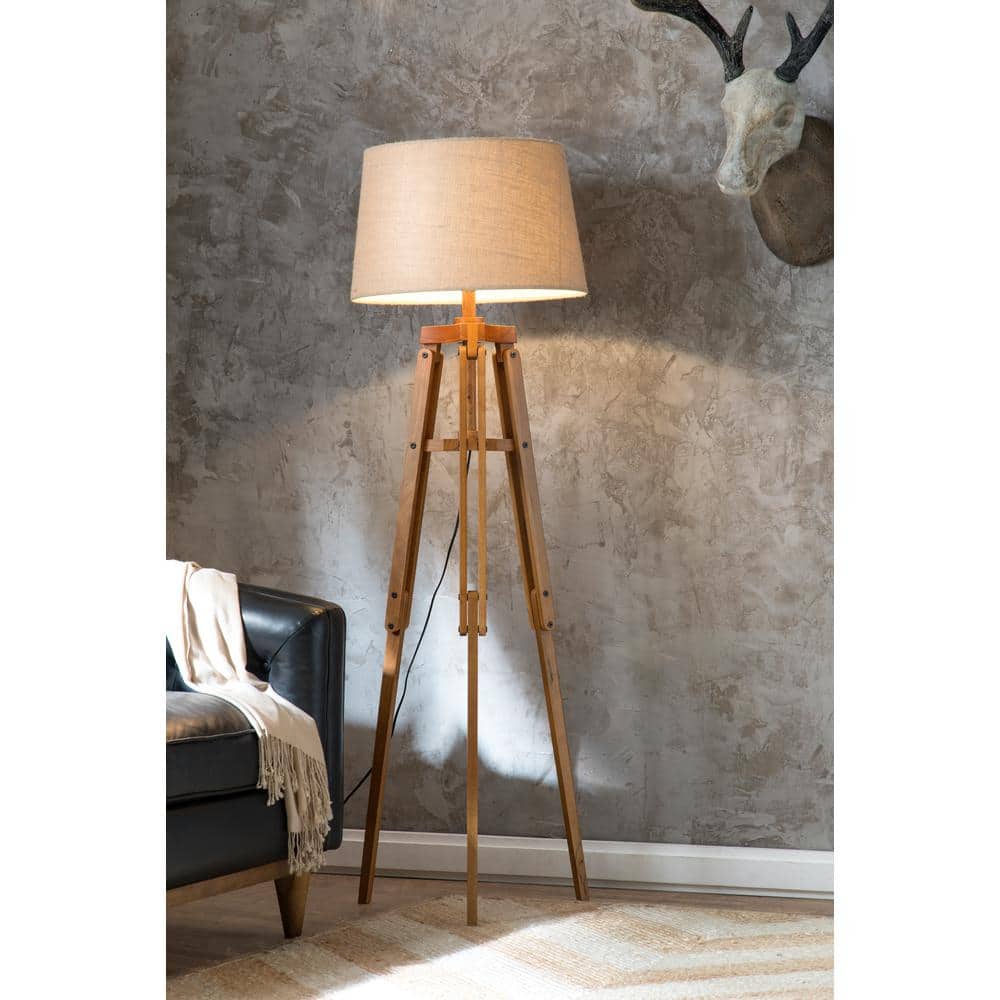 Mariner Adjustable Wood Tripod Floor Lamp with Burlap Shade
