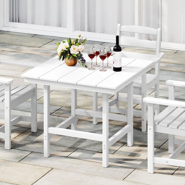 Shoreside Outdoor All Weather Plastic 36 in. Square Patio Dining Table in White