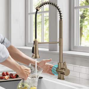 Britt Touchless Sensor Commercial Pull-Down Single Handle Kitchen Faucet in Spot Free Antique Champagne Bronze