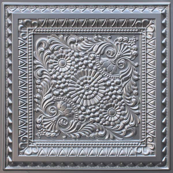 Falkirk Perth Silver 2 ft. x 2 ft. Decorative Rustic Glue Up or Lay In Ceiling Tile (40 sq. ft./case)