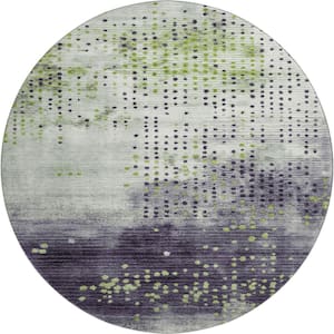 Mayfield Premium Machine Washable Abstract AMF1995 Aloe 8 ft. x 8 ft. Round Rug