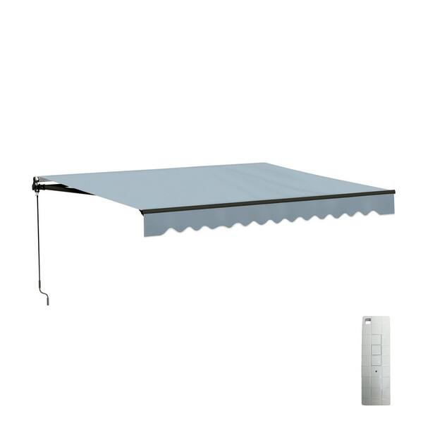 10 ft. Caribbean Polyester Motorized Retractable Patio Awning 8 ft. Projection in Sky Blue Black Frame