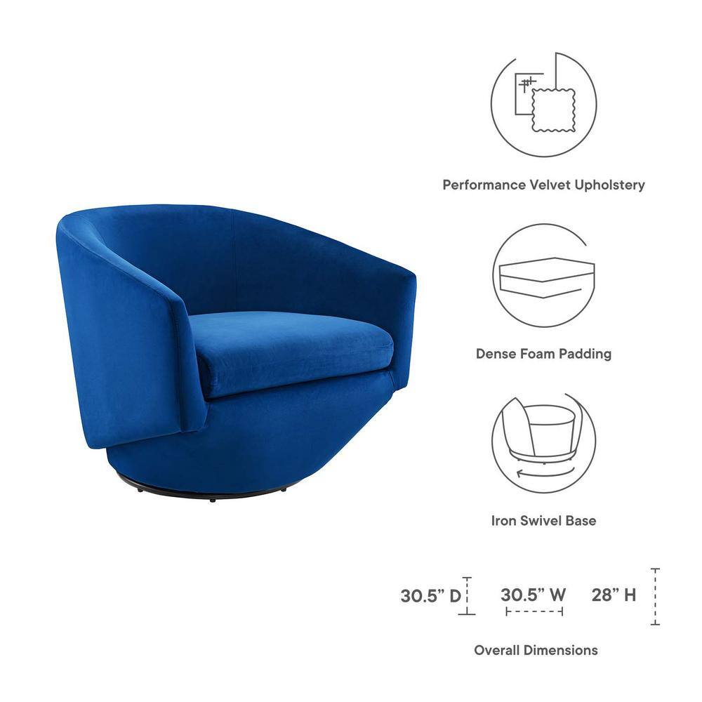 Navy Velvet Swivel Barrel Accent Chair with Matte Black Base
