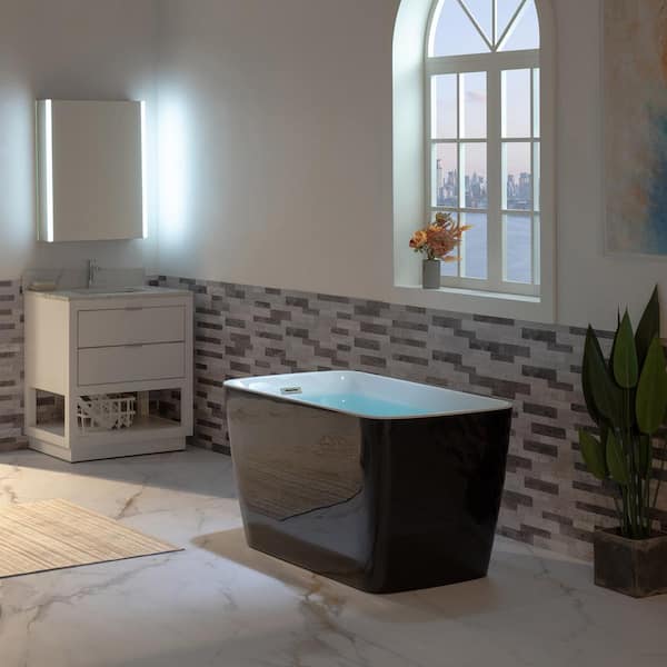 Cube 48 in. x 27.5 in. Acrylic Flat Bottom Soaking Bathtub with Reversible Drain in White with Brushed Nickel