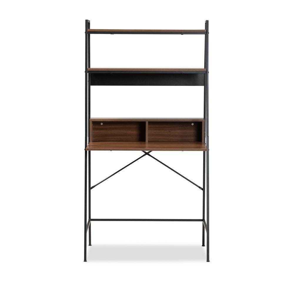 Baxton Studio Palmira 32.7 in. Walnut Brown and Black Ladder Desk 207