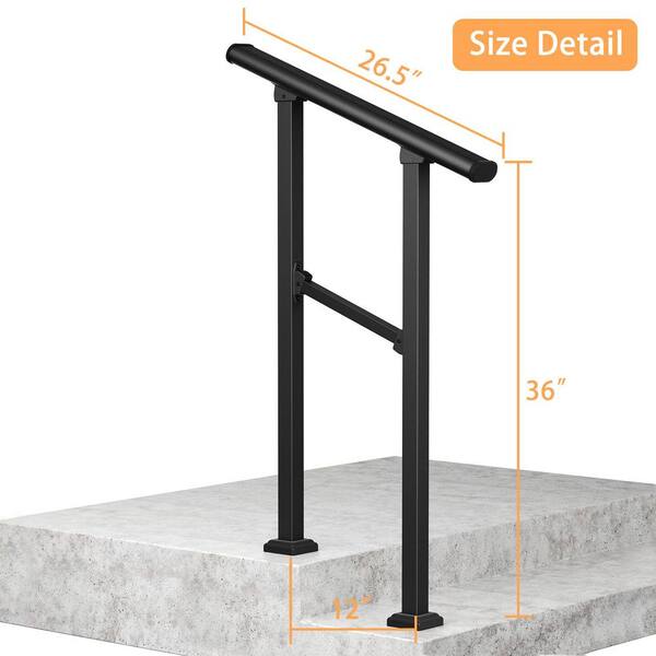 HOMEIBRO 36 in. H x 26.5 in. W Black Wrought Iron Stair Railing Kit Handrails for Outdoor Steps Fit 1 or 2 Steps