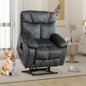 Grey Modern Plush Microfiber Power Lift Assist Recliner With Massage Heating & Dual Hidden Cup Holders & USB