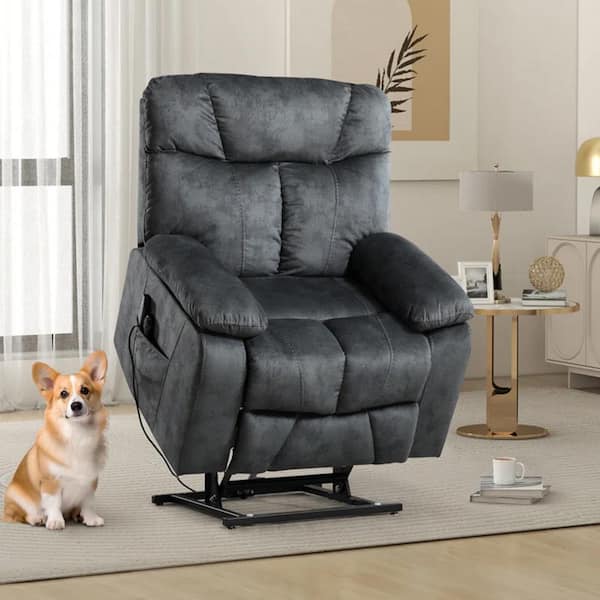 Bestier Grey Modern Plush Microfiber Power Lift Assist Recliner With Massage Heating & Dual Hidden Cup Holders & USB