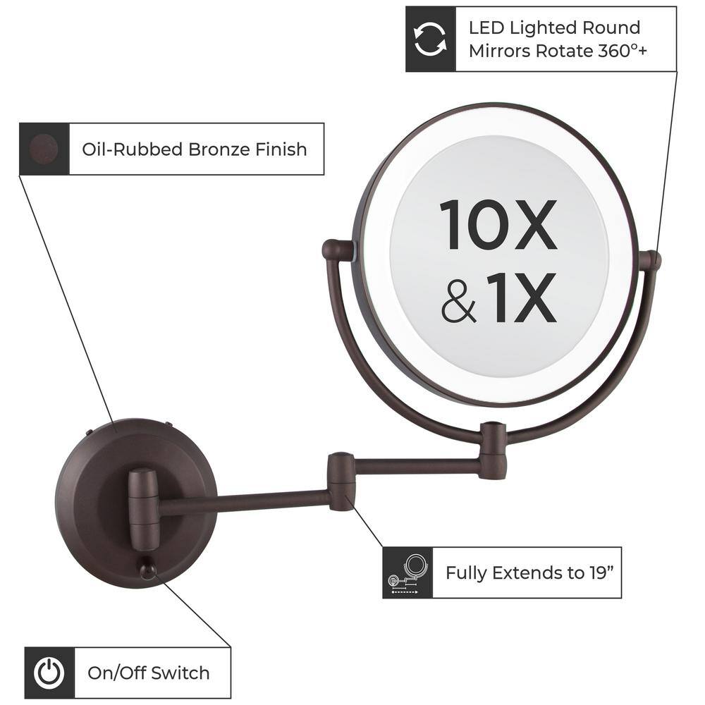 Elegant Oil-Rubbed Bronze LED Wall Mounted Magnifying Mirror