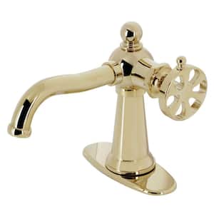 Belknap Single-Handle Single Hole Bathroom Faucet with Push Pop-Up and Deck Plate in Polished Brass