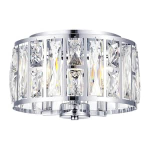 12 in. 3-Light Modern Chrome Crystal Flush Mount Ceiling Light Fixture for Kitchen or Bedroom