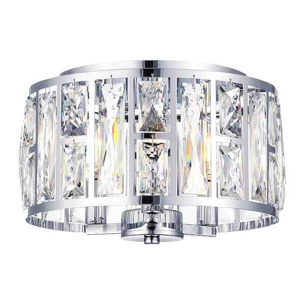 pasentel 12 in. 3-Light Modern Chrome Crystal Flush Mount Ceiling Light Fixture for Kitchen or Bedroom