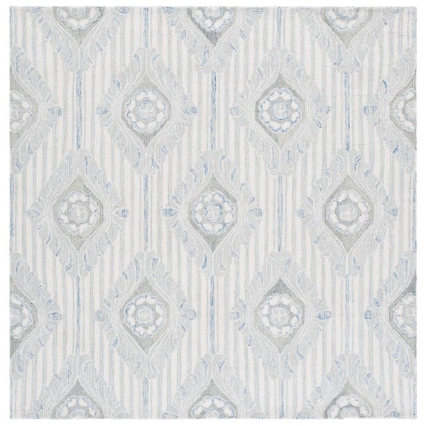 SAFAVIEH Pine 6 ft. x 6 ft. Light Gray/Blue Geometric Diamonds square Area Rug