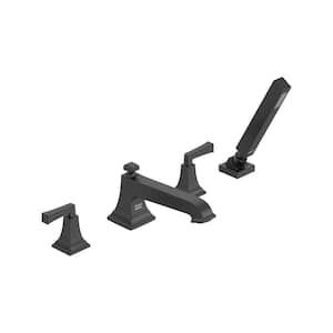 Town Square S 2-Handle Deck Mount Roman Tub Faucet with Hand Shower in Matte Black