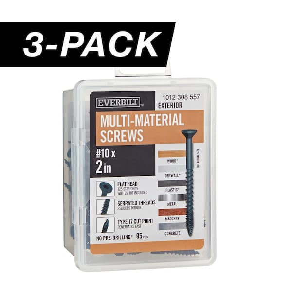 3-Pack #10 x 2 in. Black 6-Lobe Star Drive Exterior Flat Head Multi-Material Screw (3 lbs. / 285-Piece)
