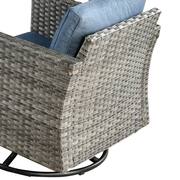 Sanibel Gray 8-Piece Wicker Patio Conversation Sofa Set with a Swivel Chair, a Storage Fire Pit and Denim Blue Cushions