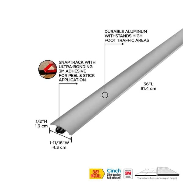 Cinch Warm Gray 1.875 in. x 36 in. Aluminum Reducer with Snaptrack Carpet Trim