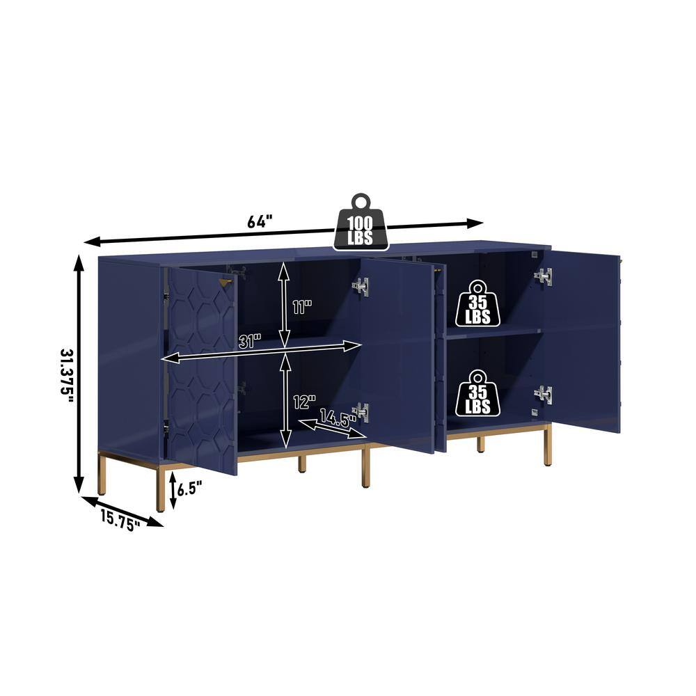 Blue Geometric Pattern Lockable Office Accent Cabinet with Adjustable Shelving