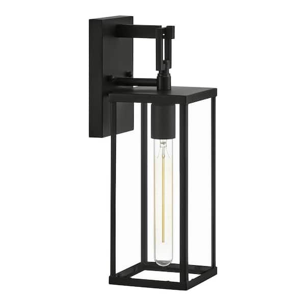 Hampton Bay Porter Hills 15.68 in. Matte Black Hardwired Outdoor Wall Mount Lantern Sconce with No Bulb Included