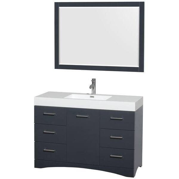 Wyndham Collection Delray 48 in. Vanity in Clay with Acrylic-Resin Vanity Top in White with Integrated Sink and 46 in. Mirror
