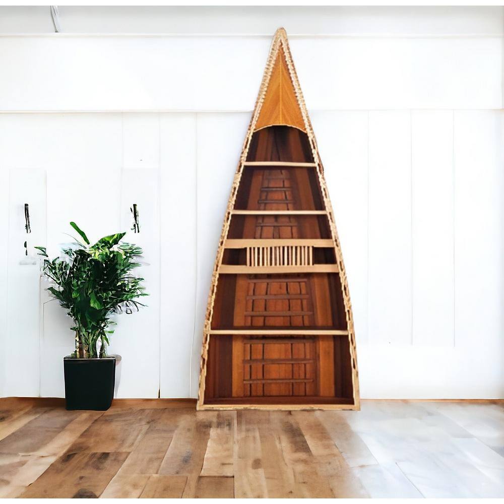 Cedarwood Canoe-Inspired 6-Tier Bookshelf in Rich Brown