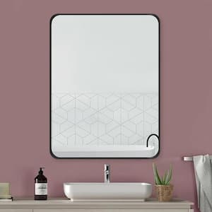 24 in. W x 32 in. H Square Framed Wall-Mounted Bathroom Vanity Mirror in Black