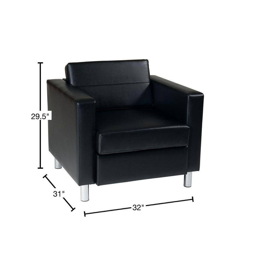 Contemporary Black Faux Leather Barrel Accent Chair with Silver Metal Legs