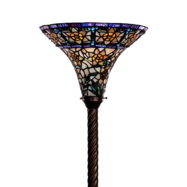 Warehouse of Tiffany 72 in. Antique Bronze Yellow Star Stained Glass Floor Lamp with Foot Switch