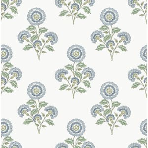 Blue and Green Flourish Block Print Multi Peel and Stick Wallpaper