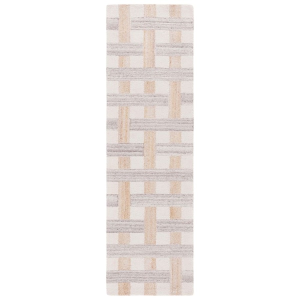 SAFAVIEH Genre 2 ft. x 8 ft. Gray/Ivory Geometric Lattice Runner Rug