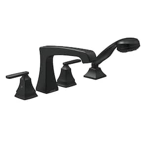 Ashlyn 2-Handle Deck Mount Roman Tub Faucet Trim Kit in Matte Black with Hand Shower (Valve not Included)