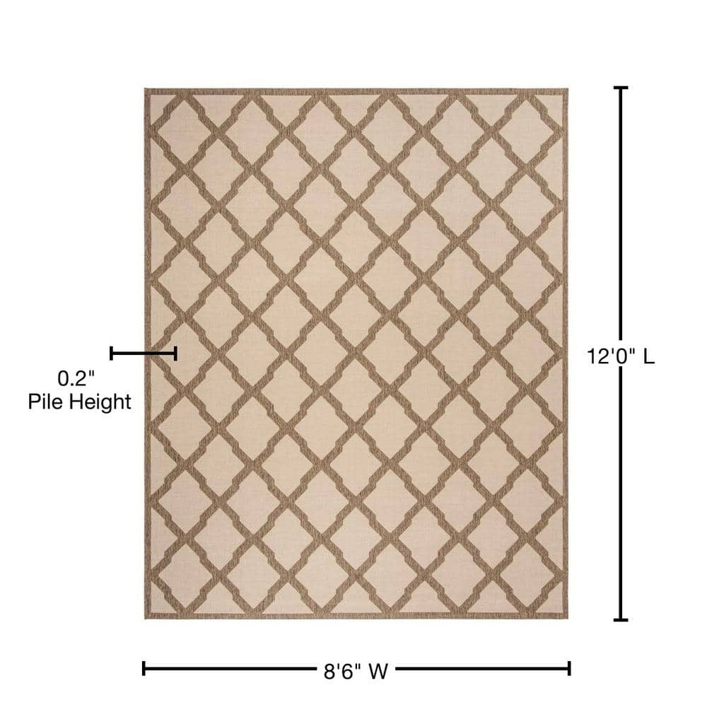 Cream and Beige Trellis Indoor/Outdoor Area Rug 8'6" x 12'