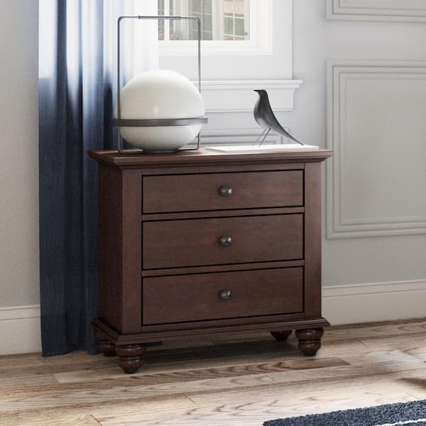 DEVON & CLAIRE 26.4 in. H X 17.5 in W X 26.0 in. D 3 Drawer Livia Nightstand, Brown