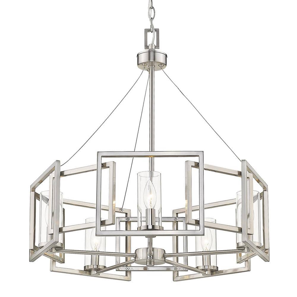 Marco Geometric 5-Light Chandelier in Pewter with Clear Glass
