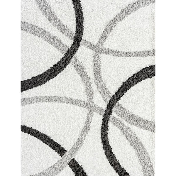 Tayse Rugs Uptown Shag Abstract White 9 ft. x 12 ft. Indoor Area Rug