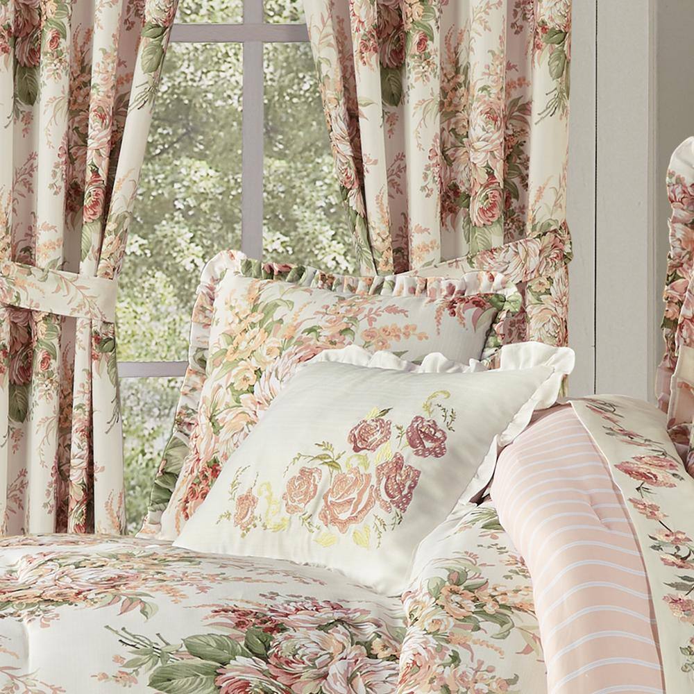 Estelle Coral and Cream Floral Square Decorative Pillow with Ruffles