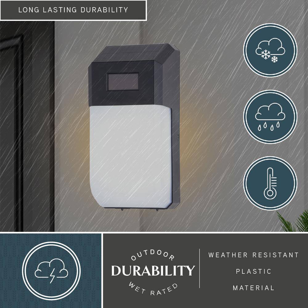 Black Solar LED Outdoor Wall Light with Motion Sensor and Frosted Shade