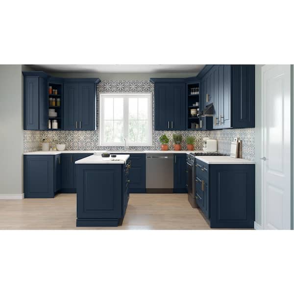 Home Decorators Collection Washington Vessel Blue Plywood Shaker Assembled Base Kitchen Cabinet Left 2ROT KB18 W in. 24 D in. 34.5 in. H