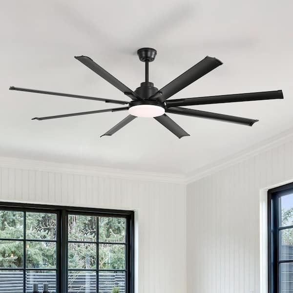 84 in. Indoor/Outdoor Black Smart Industrial Ceiling Fan with LED Light and Remote App Control