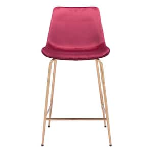 26.4 in. Red Low Back Metal Counter Height Bar Chair with Velvet Seat