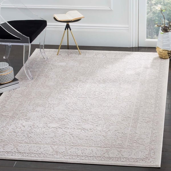 Reflection 10 ft. x 10 ft. Square Beige/Cream Border Distressed Area Rug