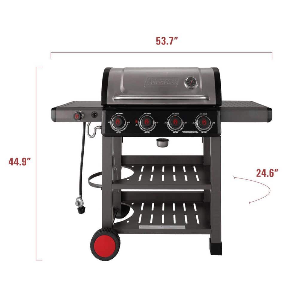 Coleman 4-Burner Stainless Steel Propane Gas Grill with Side Burner