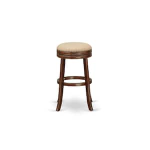 30 in. H Mahogany Counter Height Wooden Barstool Round Shape with Mocha PU Leather Upholstered