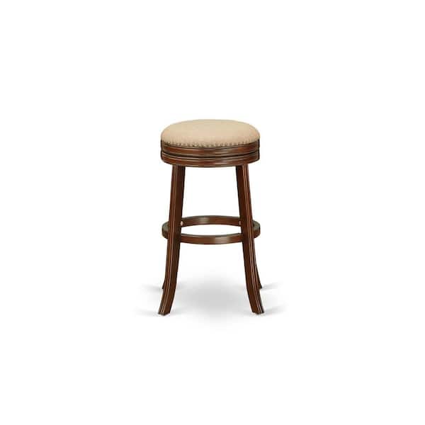 HOME IMPORTS EMPORIUM 30 in. H Mahogany Counter Height Wooden Barstool Round Shape with Mocha PU Leather Upholstered